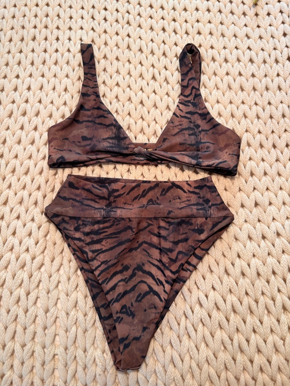 Skatie Brown & Black Tiger-Print High-Waist Bikini